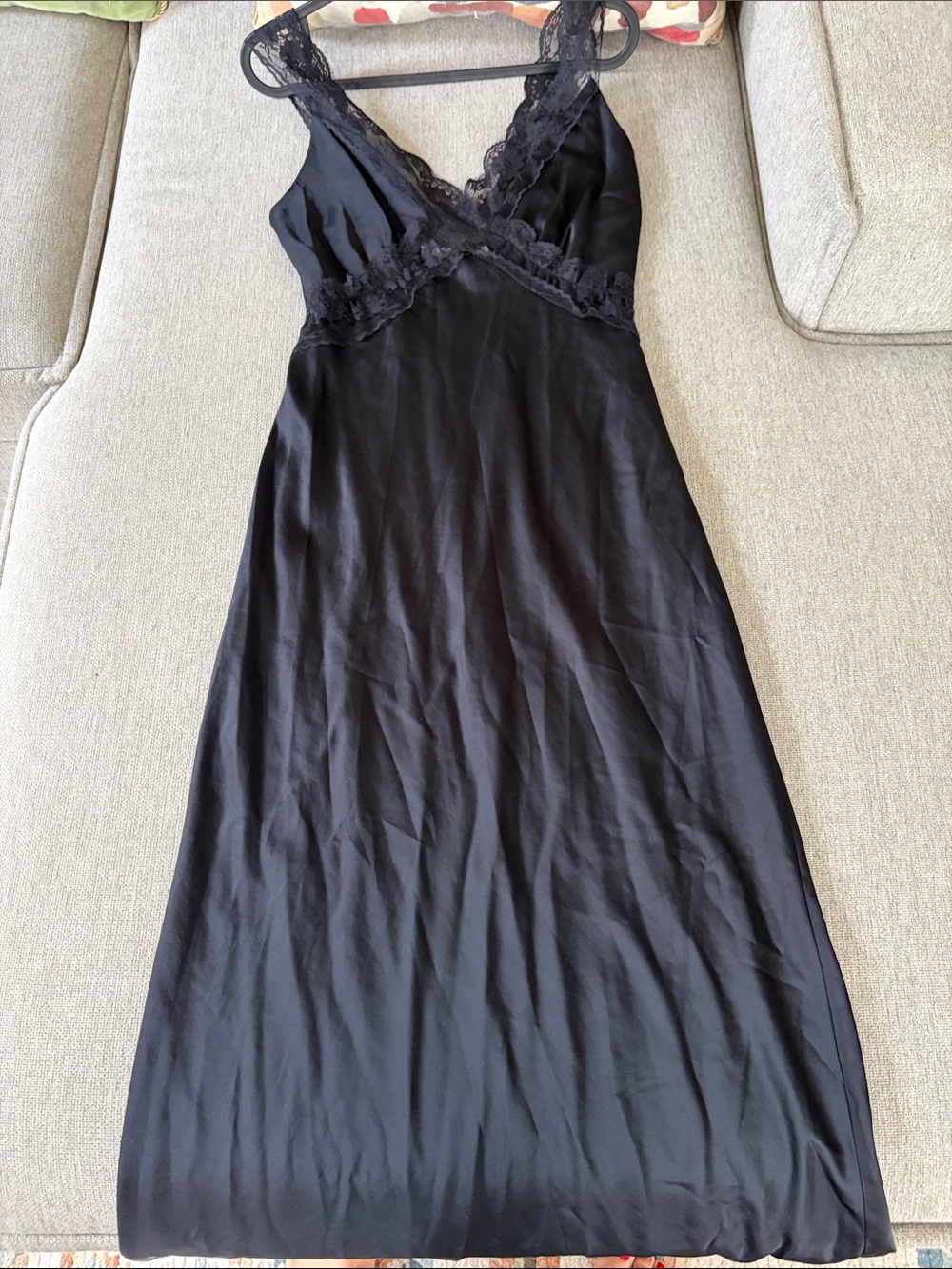 Abercrombie & Fitch Black Satin Lace-Trim Slip